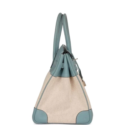 Hermes Birkin 35 Toile H and Ciel Clemence Palladium Hardware Hermes Birkin 35 Toile H and Ciel Clemence Palladium Hardware