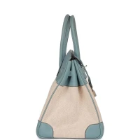 Hermes Birkin 35 Toile H and Ciel Clemence Palladium Hardware Hermes Birkin 35 Toile H and Ciel Clemence Palladium Hardware