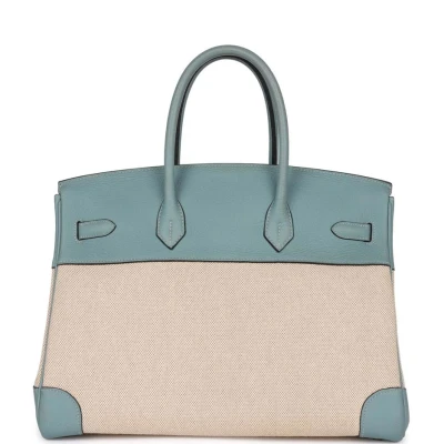 Hermes Birkin 35 Toile H and Ciel Clemence Palladium Hardware Hermes Birkin 35 Toile H and Ciel Clemence Palladium Hardware