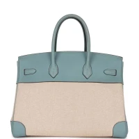 Hermes Birkin 35 Toile H and Ciel Clemence Palladium Hardware Hermes Birkin 35 Toile H and Ciel Clemence Palladium Hardware
