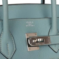 Hermes Birkin 35 Toile H and Ciel Clemence Palladium Hardware Hermes Birkin 35 Toile H and Ciel Clemence Palladium Hardware