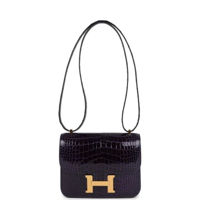 Hermes Constance 18 Amethyst Shiny Alligator Mississippiensis Gold Hardware