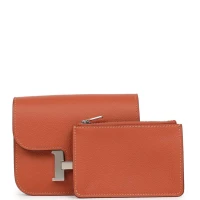Hermes Constance Slim Wallet Brique Evercolor Palladium Hardware Hermes Constance Slim Wallet Brique Evercolor Palladium Hardware