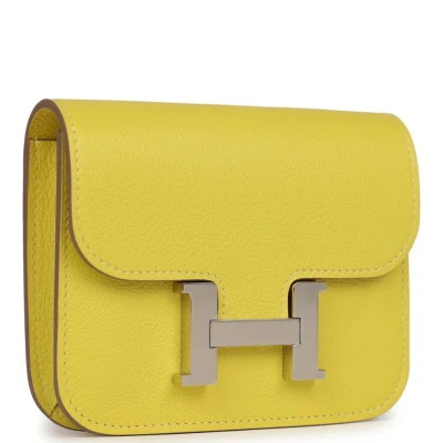 Hermes Constance Slim Wallet Lime Evercolor Palladium Hardware Hermes Constance Slim Wallet Lime Evercolor Palladium Hardware