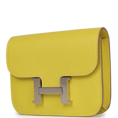 Hermes Constance Slim Wallet Lime Evercolor Palladium Hardware Hermes Constance Slim Wallet Lime Evercolor Palladium Hardware