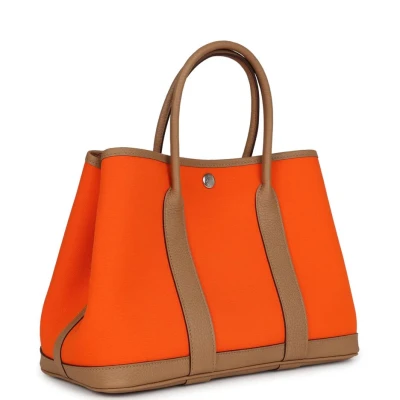 Hermes Garden Party 30 Orange Minium Toile and Biscuit Negonda Palladium Hardware Hermes Garden Party 30 Orange Minium Toile and Biscuit Negonda Palladium Hardware