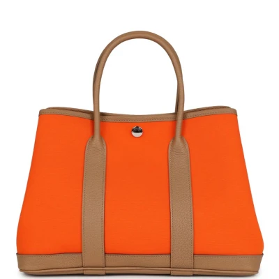 Hermes Garden Party 30 Orange Minium Toile and Biscuit Negonda Palladium Hardware Hermes Garden Party 30 Orange Minium Toile and Biscuit Negonda Palladium Hardware