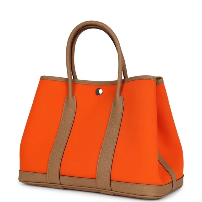 Hermes Garden Party 30 Orange Minium Toile and Biscuit Negonda Palladium Hardware Hermes Garden Party 30 Orange Minium Toile and Biscuit Negonda Palladium Hardware