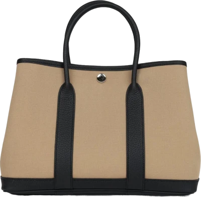 Hermes Garden Party 30 Trench Toile and Black Negonda Palladium Hardware Hermes Garden Party 30 Trench Toile and Black Negonda Palladium Hardware