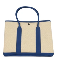 Hermes Garden Party 36 Bleu France Negonda and Ecru Canvas Palladium Hardware Hermes Garden Party 36 Bleu France Negonda and Ecru Canvas Palladium Hardware