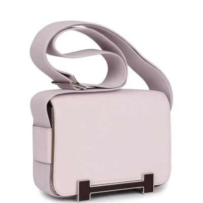 Hermes Geta Mauve Pale and Rouge Sellier Chevre Palladium Hardware Hermes Geta Mauve Pale and Rouge Sellier Chevre Palladium Hardware