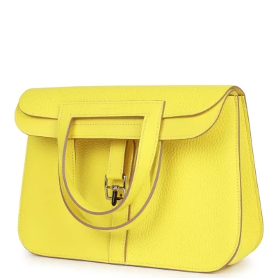 Hermes Halzan 25 Lime Clemence Palladium Hardware Hermes Halzan 25 Lime Clemence Palladium Hardware