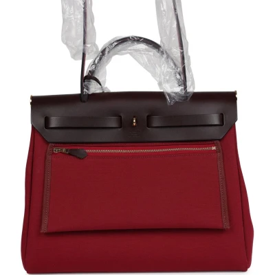 Hermes Herbag Zip 31 PM Rubis Toile and Rouge Sellier Vache Hunter Gold Hardware Hermes Herbag Zip 31 PM Rubis Toile and Rouge Sellier Vache Hunter Gold Hardware