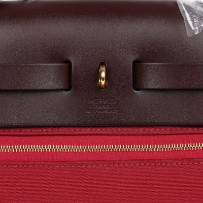 Hermes Herbag Zip 31 PM Rubis Toile and Rouge Sellier Vache Hunter Gold Hardware Hermes Herbag Zip 31 PM Rubis Toile and Rouge Sellier Vache Hunter Gold Hardware