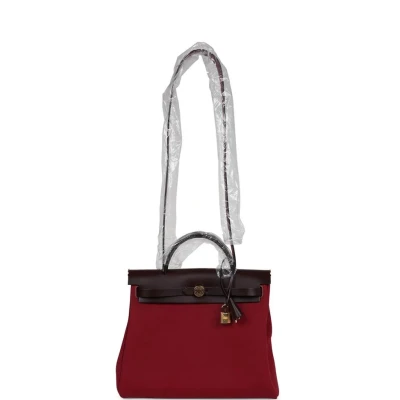 Hermes Herbag Zip 31 PM Rubis Toile and Rouge Sellier Vache Hunter Gold Hardware Hermes Herbag Zip 31 PM Rubis Toile and Rouge Sellier Vache Hunter Gold Hardware