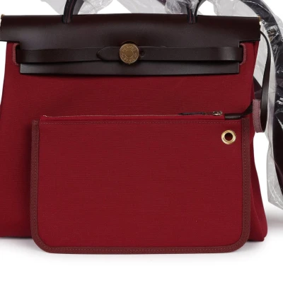Hermes Herbag Zip 31 PM Rubis Toile and Rouge Sellier Vache Hunter Gold Hardware Hermes Herbag Zip 31 PM Rubis Toile and Rouge Sellier Vache Hunter Gold Hardware