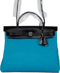 Hermes Herbag Zip PM 31 Blue Jean Toile H and Black Vache Hunter Palladium Hardware Hermes Herbag Zip PM 31 Blue Jean Toile H and Black Vache Hunter Palladium Hardware