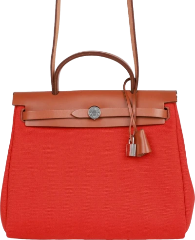 Hermes Herbag Zip PM 31 Capucine Toile H Berline Vache Fauve Hunter Naturel Palladium Hardware Hermes Herbag Zip PM 31 Capucine Toile H Berline Vache Fauve Hunter Naturel Palladium Hardware