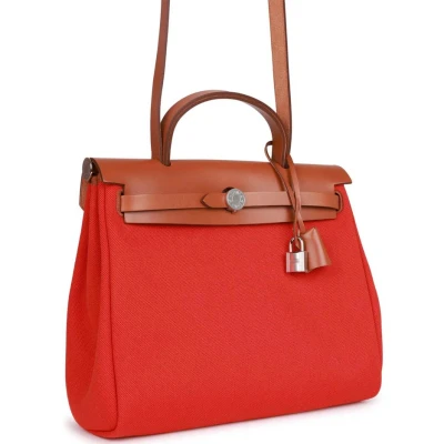 Hermes Herbag Zip PM 31 Capucine Toile H Berline Vache Fauve Hunter Naturel Palladium Hardware Hermes Herbag Zip PM 31 Capucine Toile H Berline Vache Fauve Hunter Naturel Palladium Hardware