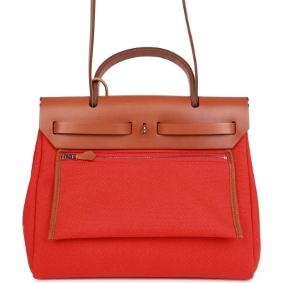 Hermes Herbag Zip PM 31 Capucine Toile H Berline Vache Fauve Hunter Naturel Palladium Hardware Hermes Herbag Zip PM 31 Capucine Toile H Berline Vache Fauve Hunter Naturel Palladium Hardware