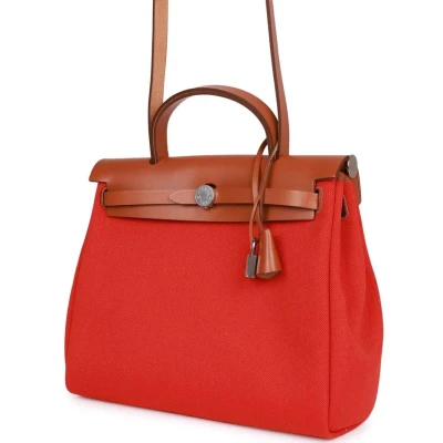 Hermes Herbag Zip PM 31 Capucine Toile H Berline Vache Fauve Hunter Naturel Palladium Hardware Hermes Herbag Zip PM 31 Capucine Toile H Berline Vache Fauve Hunter Naturel Palladium Hardware