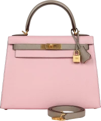 Hermes HSS Kelly Sellier 28 Rose Sakura and Gris Tourterelle Chevre Brushed Gold Hardware Hermes HSS Kelly Sellier 28 Rose Sakura and Gris Tourterelle Chevre Brushed Gold Hardware
