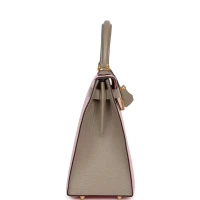 Hermes HSS Kelly Sellier 28 Rose Sakura and Gris Tourterelle Chevre Brushed Gold Hardware Hermes HSS Kelly Sellier 28 Rose Sakura and Gris Tourterelle Chevre Brushed Gold Hardware