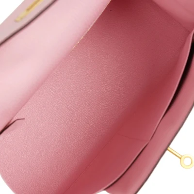 Hermes HSS Kelly Sellier 28 Rose Sakura and Gris Tourterelle Chevre Brushed Gold Hardware Hermes HSS Kelly Sellier 28 Rose Sakura and Gris Tourterelle Chevre Brushed Gold Hardware