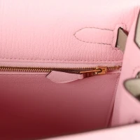 Hermes HSS Kelly Sellier 28 Rose Sakura and Gris Tourterelle Chevre Brushed Gold Hardware Hermes HSS Kelly Sellier 28 Rose Sakura and Gris Tourterelle Chevre Brushed Gold Hardware