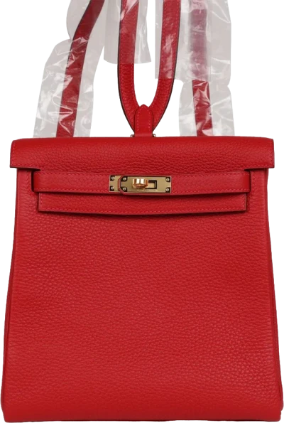 Hermes Kelly Ado II Backpack Rouge Casaque Clemence Gold Hardware Hermes Kelly Ado II Backpack Rouge Casaque Clemence Gold Hardware