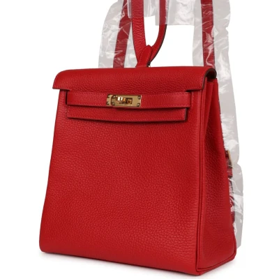 Hermes Kelly Ado II Backpack Rouge Casaque Clemence Gold Hardware Hermes Kelly Ado II Backpack Rouge Casaque Clemence Gold Hardware