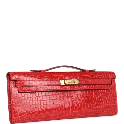 Hermes Kelly Cut Bougainvillea Shiny Porosus Crocodile Gold Hardware Hermes Kelly Cut Bougainvillea Shiny Porosus Crocodile Gold Hardware