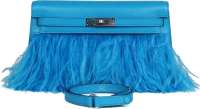 Hermes Kelly Elan Foile Bleu Frida Chevre Chamkila and Ostrich Feathers Palladium Hardware Hermes Kelly Elan Foile Bleu Frida Chevre Chamkila and Ostrich Feathers Palladium Hardware
