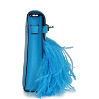 Hermes Kelly Elan Foile Bleu Frida Chevre Chamkila and Ostrich Feathers Palladium Hardware Hermes Kelly Elan Foile Bleu Frida Chevre Chamkila and Ostrich Feathers Palladium Hardware
