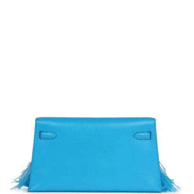 Hermes Kelly Elan Foile Bleu Frida Chevre Chamkila and Ostrich Feathers Palladium Hardware Hermes Kelly Elan Foile Bleu Frida Chevre Chamkila and Ostrich Feathers Palladium Hardware