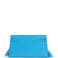 Hermes Kelly Elan Foile Bleu Frida Chevre Chamkila and Ostrich Feathers Palladium Hardware Hermes Kelly Elan Foile Bleu Frida Chevre Chamkila and Ostrich Feathers Palladium Hardware