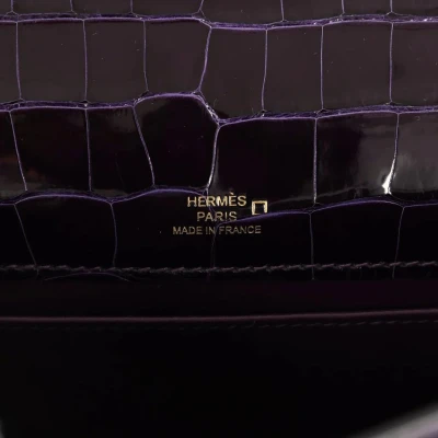 Hermes Kelly Pochette Amethyst Shiny Alligator Gold Hardware