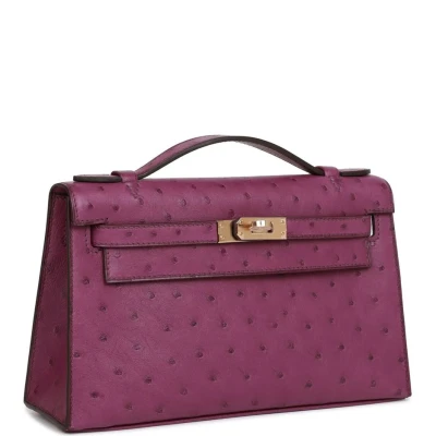 Hermes Kelly Pochette Anemone Ostrich Permabrass Hardware Hermes Kelly Pochette Anemone Ostrich Permabrass Hardware