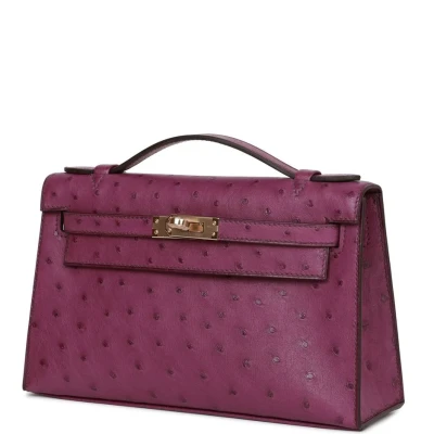 Hermes Kelly Pochette Anemone Ostrich Permabrass Hardware Hermes Kelly Pochette Anemone Ostrich Permabrass Hardware