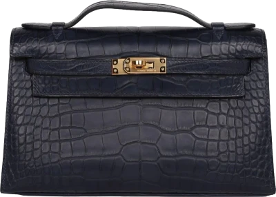 Hermes Kelly Pochette Bleu Indigo Matte Alligator Gold Hardware Hermes Kelly Pochette Bleu Indigo Matte Alligator Gold Hardware