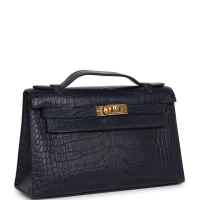Hermes Kelly Pochette Bleu Indigo Matte Alligator Gold Hardware Hermes Kelly Pochette Bleu Indigo Matte Alligator Gold Hardware