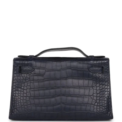 Hermes Kelly Pochette Bleu Indigo Matte Alligator Gold Hardware Hermes Kelly Pochette Bleu Indigo Matte Alligator Gold Hardware