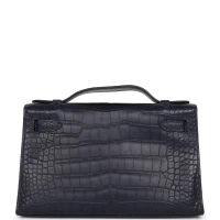 Hermes Kelly Pochette Bleu Indigo Matte Alligator Gold Hardware Hermes Kelly Pochette Bleu Indigo Matte Alligator Gold Hardware