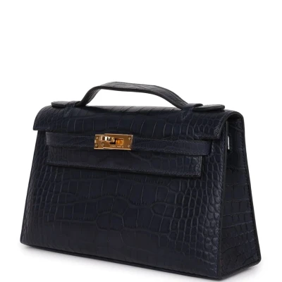 Hermes Kelly Pochette Bleu Indigo Matte Alligator Gold Hardware Hermes Kelly Pochette Bleu Indigo Matte Alligator Gold Hardware