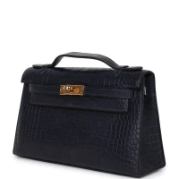 Hermes Kelly Pochette Bleu Indigo Matte Alligator Gold Hardware Hermes Kelly Pochette Bleu Indigo Matte Alligator Gold Hardware