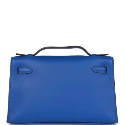 Hermes Kelly Pochette Bleu Royal Swift Palladium Hardware Hermes Kelly Pochette Bleu Royal Swift Palladium Hardware