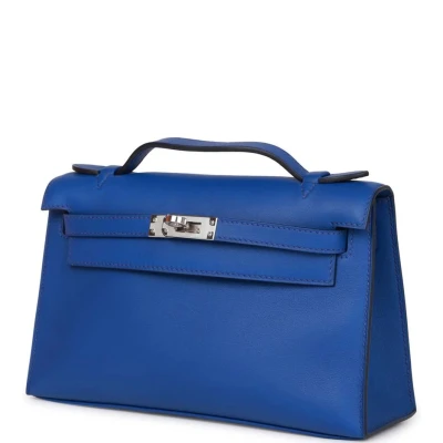 Hermes Kelly Pochette Bleu Royal Swift Palladium Hardware Hermes Kelly Pochette Bleu Royal Swift Palladium Hardware