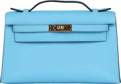 Hermes Kelly Pochette Celeste Swift Gold Hardware Hermes Kelly Pochette Celeste Swift Gold Hardware