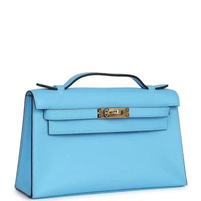 Hermes Kelly Pochette Celeste Swift Gold Hardware Hermes Kelly Pochette Celeste Swift Gold Hardware
