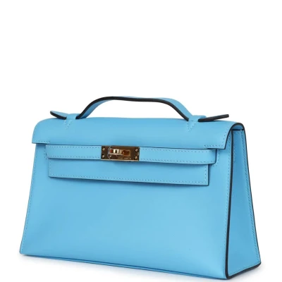 Hermes Kelly Pochette Celeste Swift Gold Hardware Hermes Kelly Pochette Celeste Swift Gold Hardware